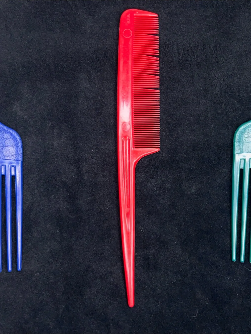 Vintage Set Of 3 Goodys Hair Picks Combs Green Teal Blue Red Retro Styling